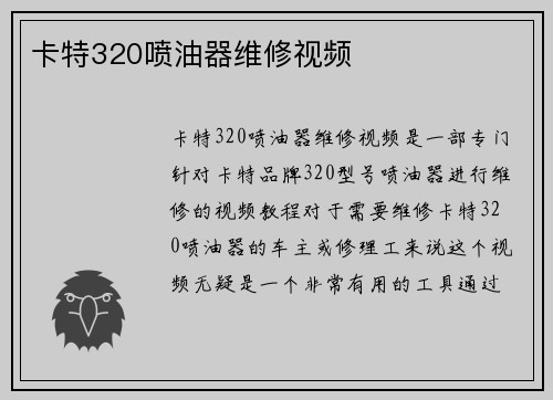 卡特320喷油器维修视频