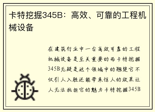 卡特挖掘345B：高效、可靠的工程机械设备